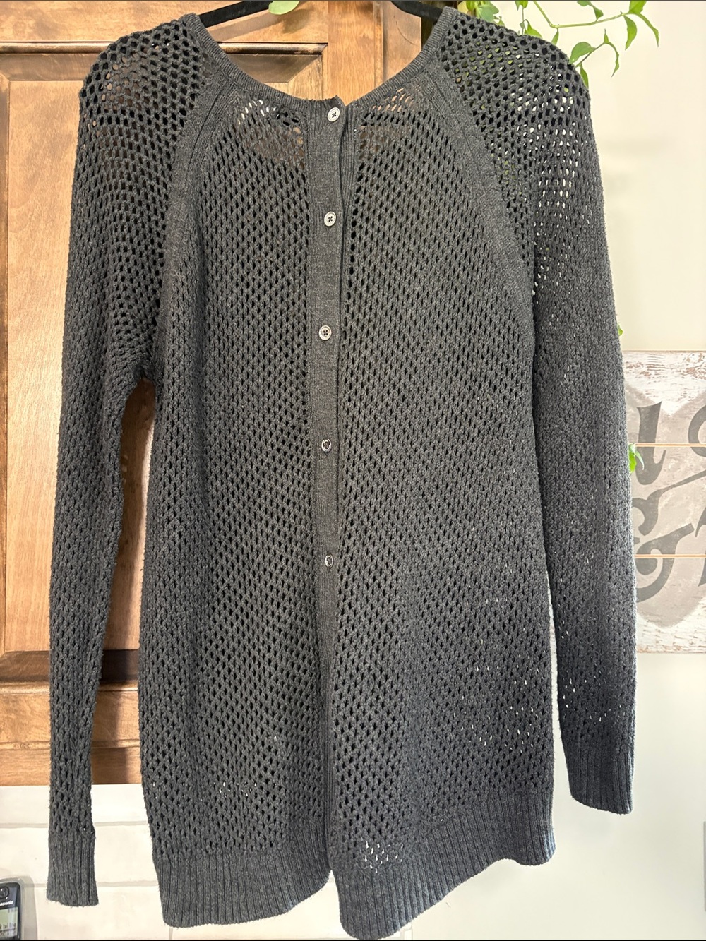 Black Open-Knit Button-Front Women's Sweater